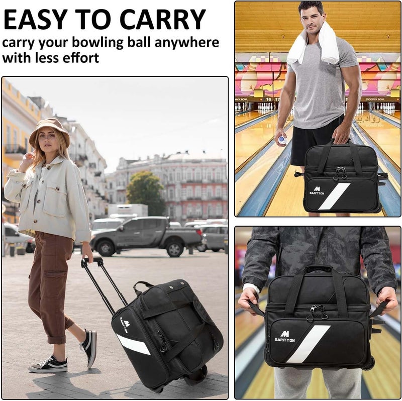 MARITTON Bowling Bag with Wheels Double Roller 2 Ball Bowling Separate Shoe Compartment and Oversized Accessory Pocket, 36.6" Extendable Handle. - Image 5